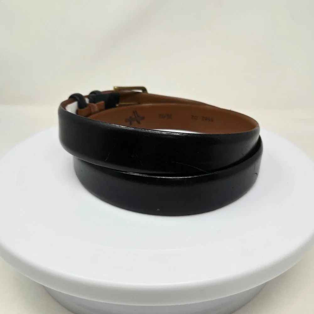 Mens Wearhouse Black Full Grain Italian Leather‎ Belt Solid Brass Buckle 36/90